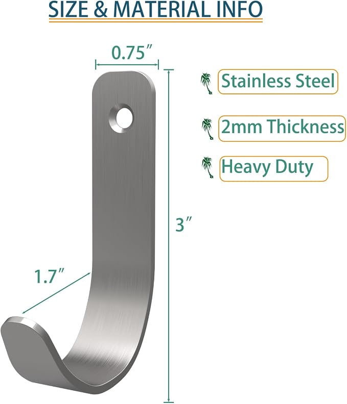 Hooks for Hanging Stainless Steel Heavy Duty Coat Hook Wall Hooks Robe Hanger - Image 2