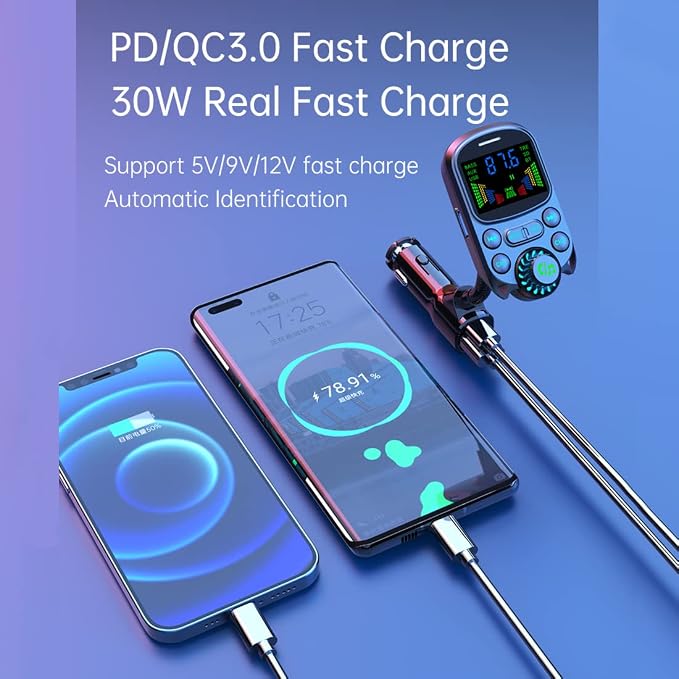 Bluetooth FM Transmitter for Car 1.5" Color Screen Display Wireless Handsfree - Image 4