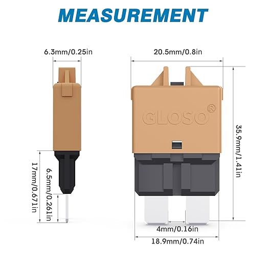 GLOSO Circuit Breaker Blade Fuse E39 Manual Reset Low Profile ATC/ATO - Image 2