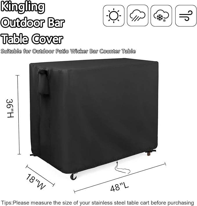 Kingling Outdoor Table Cover for Wicker Bar Cart, 48 Inch Waterproof Patio Bar - Image 2