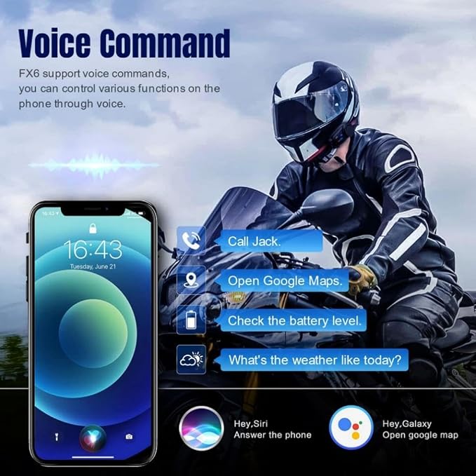 Fodsports FX6 Motorcycle Bluetooth Headset 2 Pack, 6 Riders Group Motorcycle - Image 3