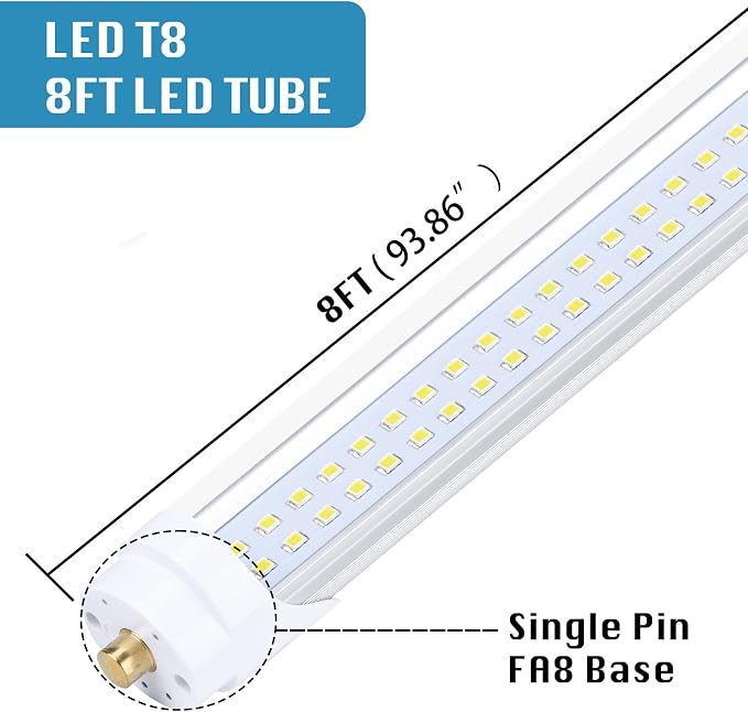4-Pack, 8 Foot LED Bulbs, 100W 15000lm 6000K Cold White, Super Bright, T8 T10 - Image 2