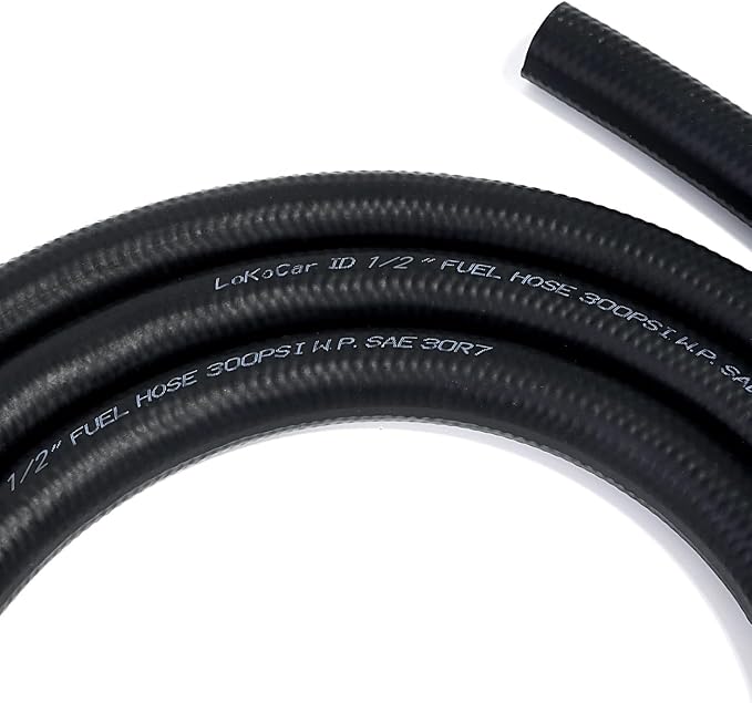 LokoCar Rubber Fuel Hose Line Push Lock 1/2" ID SAE 30R7 NBR 10ft 300PSI Black - Image 2