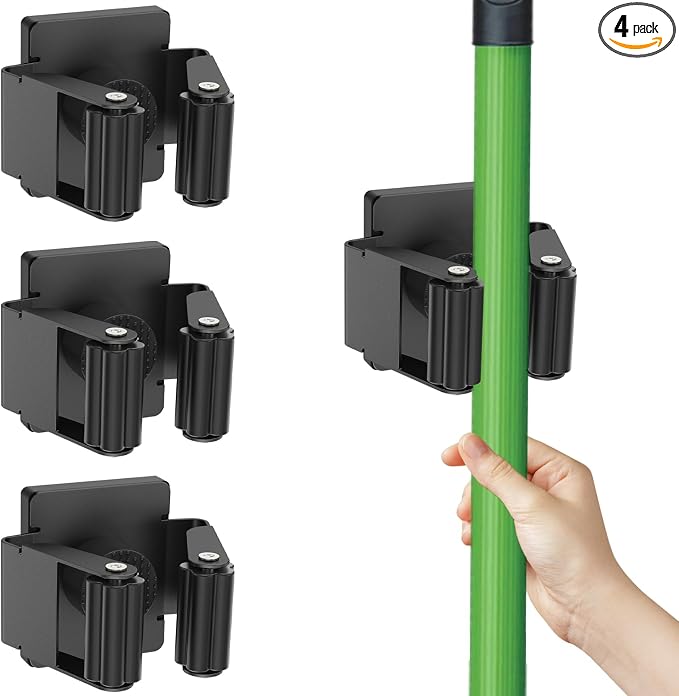 4 Pack Strong Magnetic Mop Broom Holder, Heavy Duty Magnetic Broom Mop Hanger by SKNOOYLIGHT