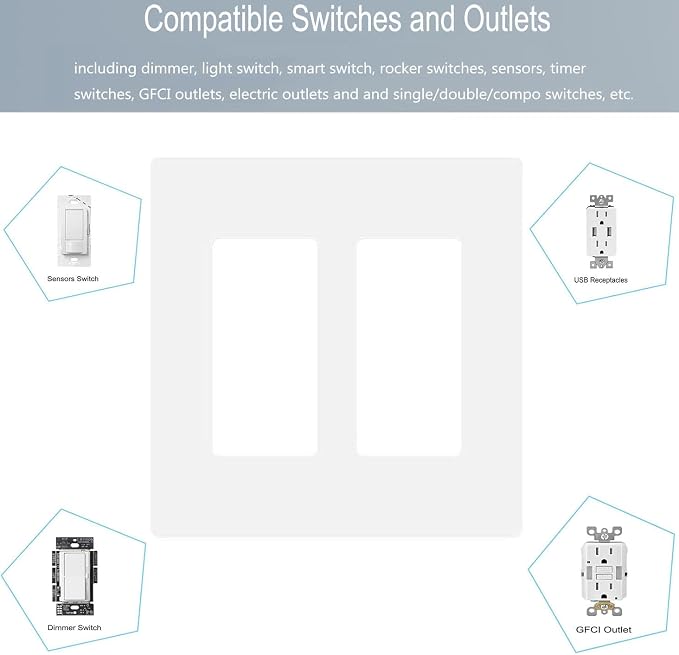 2-Gang Screwless Decora Wall Plate Cover Double Switch Outlet Electrical - Image 3