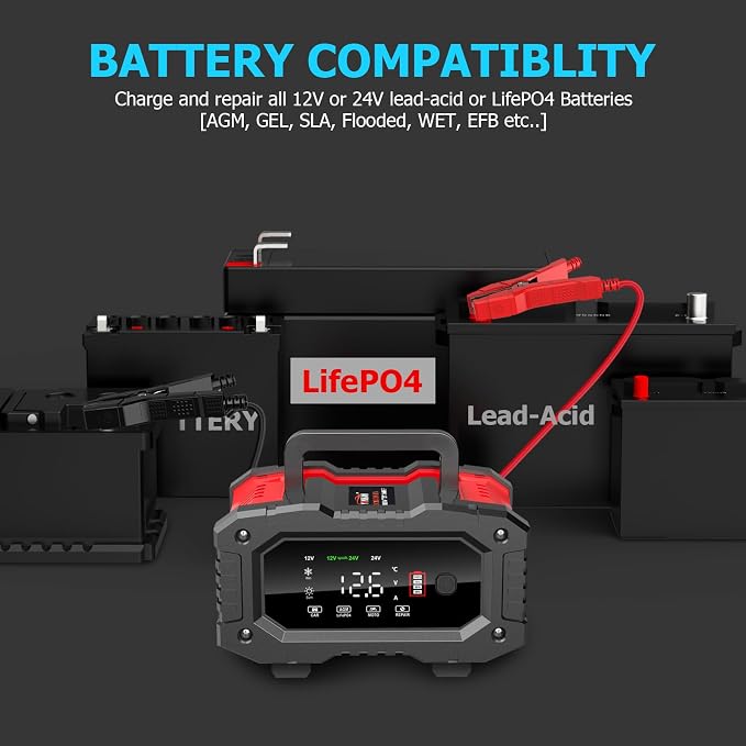 YONHAN Battery Charger 20A 12V/24V LiFePO4 Lead Acid Fully Automatic Battery - Image 2