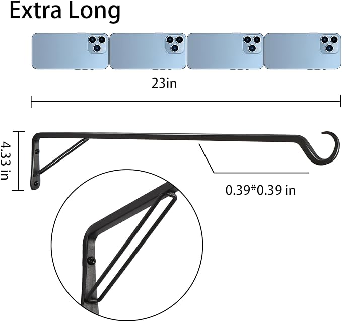 2 Pack Extra Long 23 Inch Heavy-Duty Rust-Resistant Solid Steel Plant Hangers - Image 2