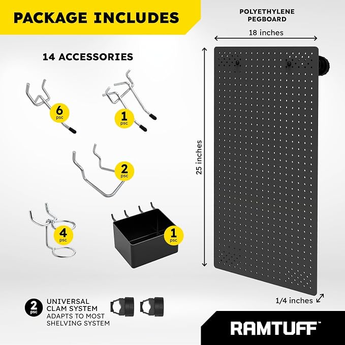 Ramtuff Universal PegBoard Kit for Plastic Shelving- Garage Storage Organizer - Image 3