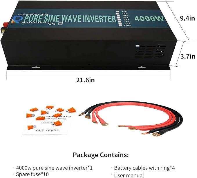 WZRELB Home Power Supply Off Grid Pure Sine Wave 12Vdc to 120Vac 60Hz 4000W - Image 2