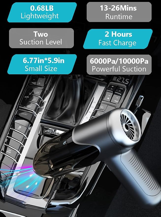 Small Car Vacuum Cleaner Cordless, Ultra Lightweight 0.68LB 3-IN-1 Mini - Image 3