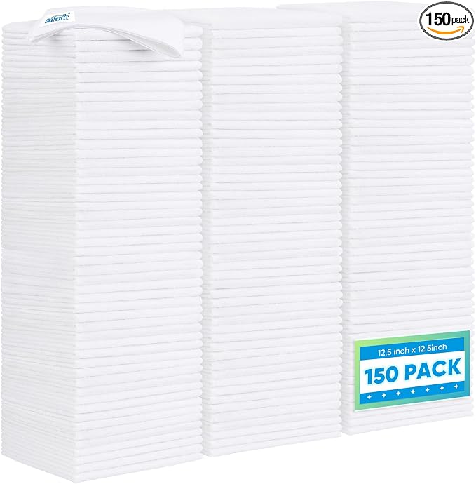 HOMEXCEL White Microfiber Cleaning Cloth 150 Pack, 12.5 x 12.5 inch Microfiber by HOMEXCEL