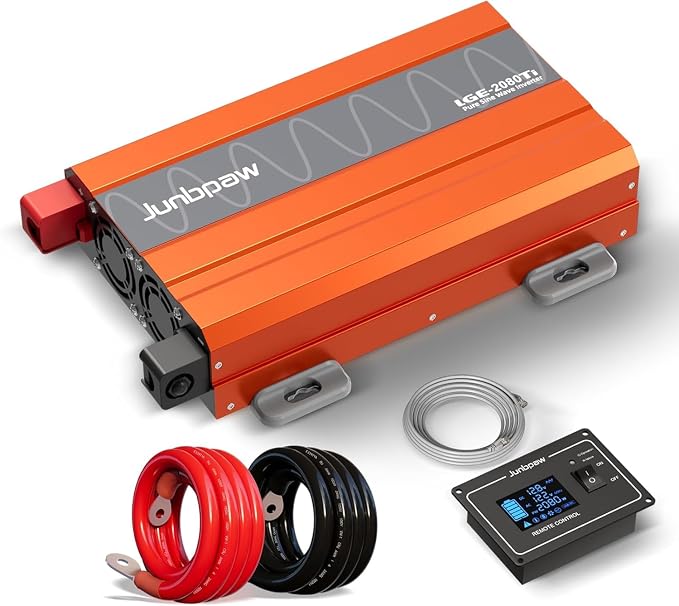 2080W Pure Sine Wave Inverter, 12V DC to 110V/120V AC, 6000W Peak, 5V/2.1A USB by Junbpaw