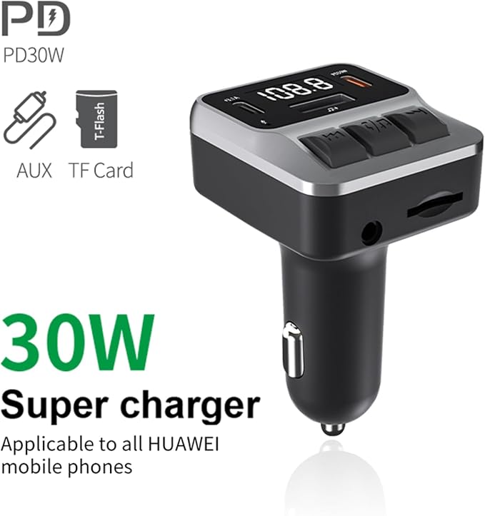 Car Bluetooth 5.3 FM Transmitter，with Dual PD 30W Type-C Car Fast Charging and - Image 5