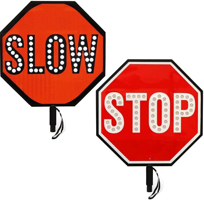 18" LED Stop/Slow Paddle, Reflective Hand Held Stop Sign by TZZES