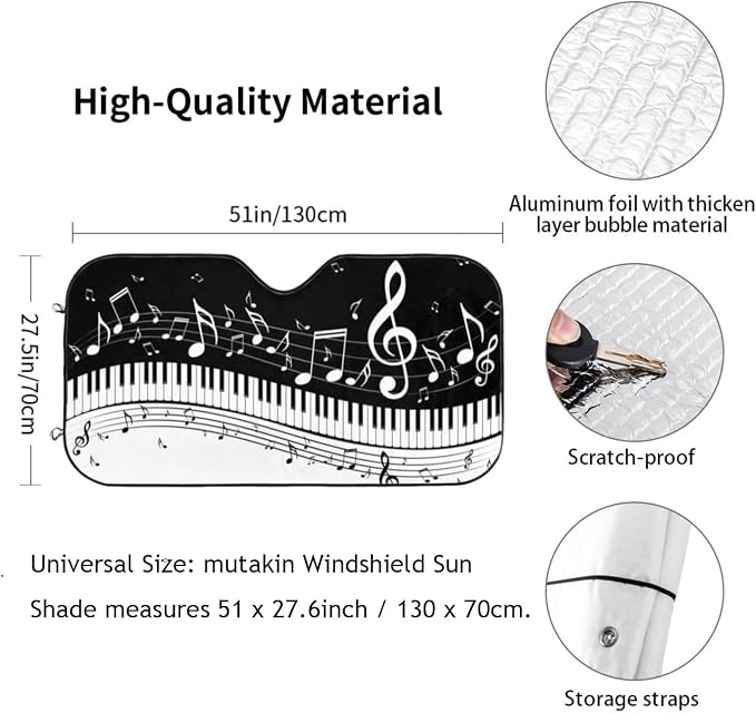 Black White Music Car Windshield Sunshade Front Window Sun Visor Protector - Image 3