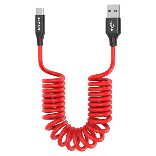 AGVEE 2 Pack 3ft Coiled Short USB to USB-C Charging Cable 3A Fast Charger Cord by AGVEE
