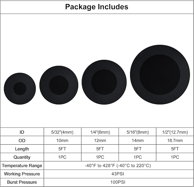 EVIL ENERGY 5/32 1/4 5/16 1/2 Silicone Vacuum Tubing Hose Line Kit 5FT 130PSI - Image 2