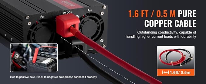 VEVOR Pure Sine Wave Inverter, 3000 Watt, DC 12V to AC 120V Power Inverter - Image 4