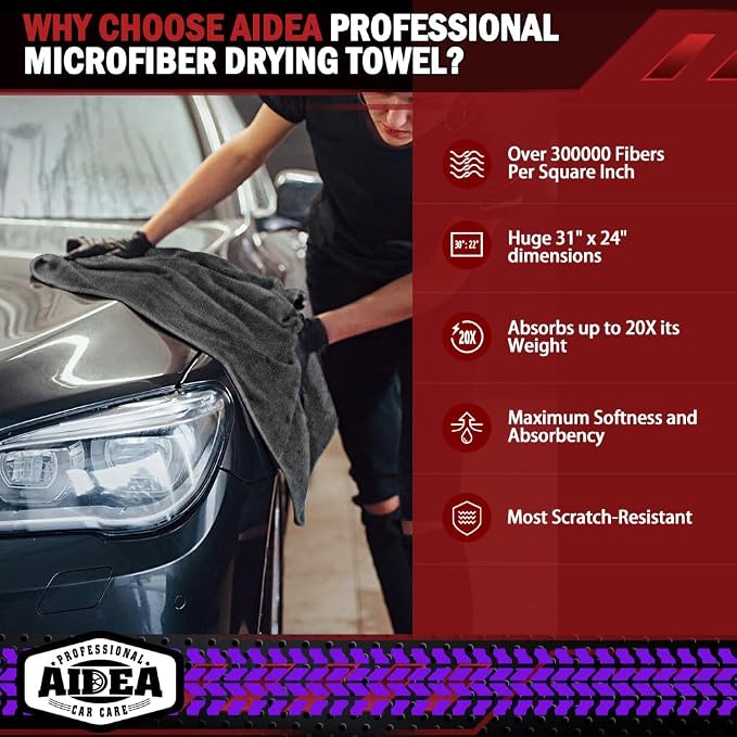 AIDEA Microfiber Towels for Cars-2PK, Large Professional Car Drying Towel - Image 2