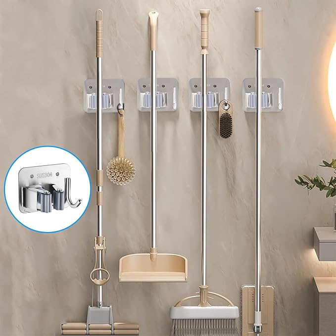5 Pack Broom Holder Heavy Duty Stainless Steel Broom Hanger - Image 8