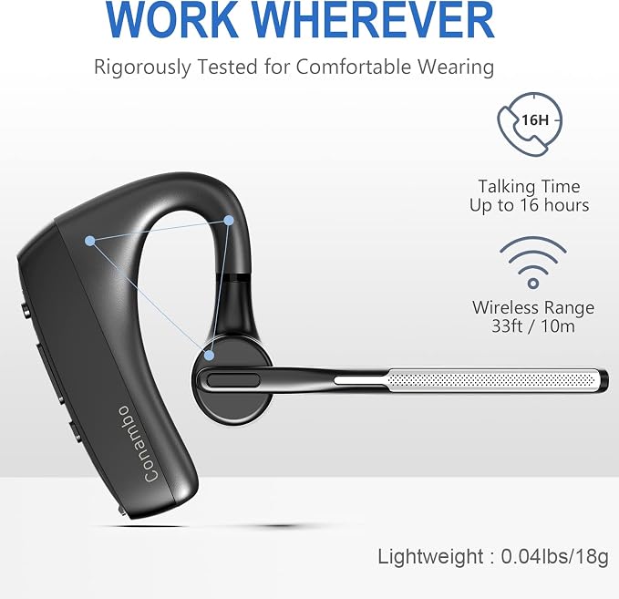 CONAMBO Bluetooth Headset V5.1, 16 Hrs HD Talktime CVC8.0 Dual Mic Noise - Image 4