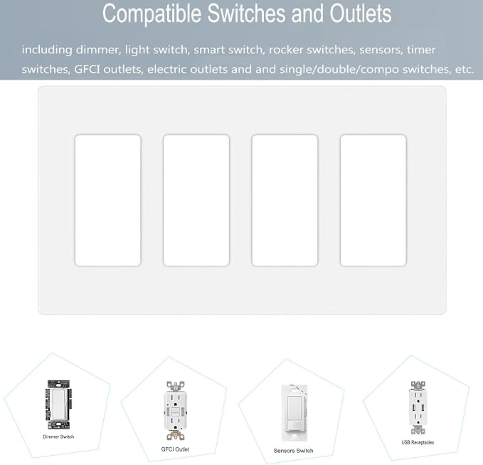 4-Gang Screwless Decora Wall Plate Cover Switch Outlet Electrical Faceplate - Image 3