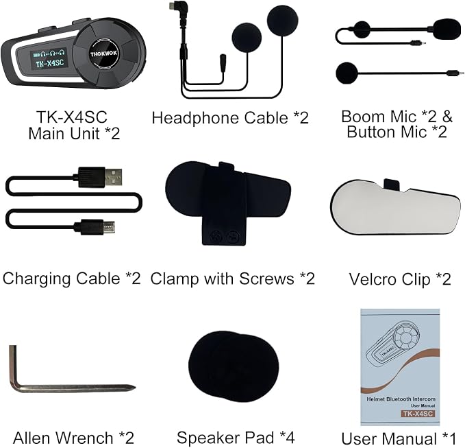 TK-X4SC Motorcycle Bluetooth Headset, 6 Riders 2000m Helmet Intercom - Image 8