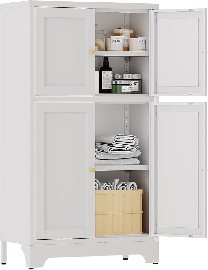 White Bathroom Floor Cabinet, Metal Storage Cabinet by MetalStorageCabient