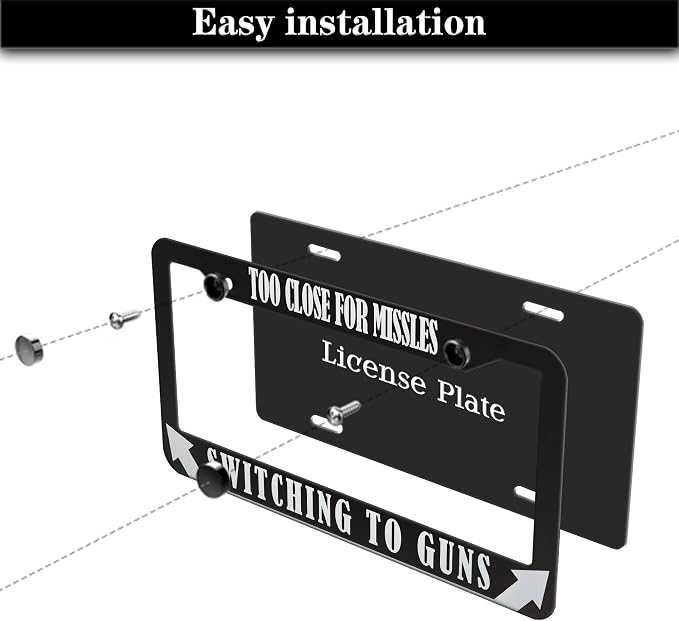 License Plate Frames Black and White License Plate Cover Too Close Missiles - Image 7