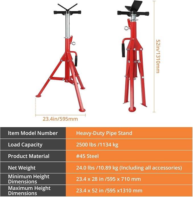 V-Head Pipe Jack Stand, Heavy-Duty Folding Pipe Stand - Image 2