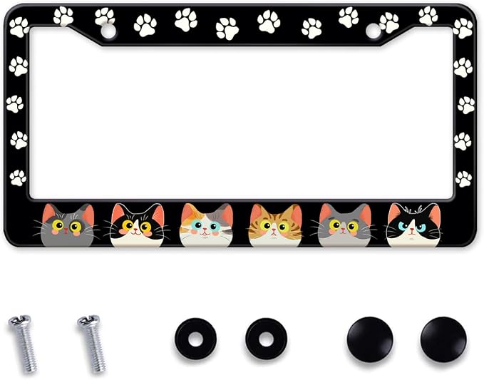 Cats Paw License Plate Frame, Cute Cartoon Cat Animal License Hloder Covers Tag by MIXWIT