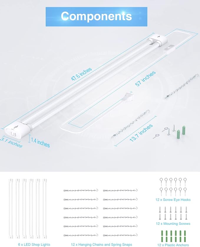Ensenior 6 Pack Linkable Led Shop Light 4ft - Image 6
