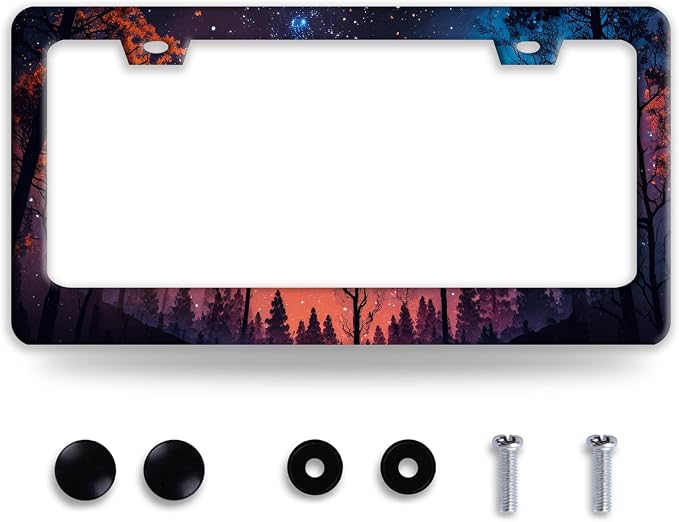 Night Starry Forest License Plate Frame Beautiful Night License Plate Holder by BRAGHRTED