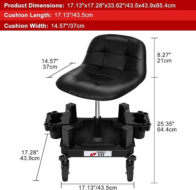 Rolling Stool with Wheels, Adjustable Shop Stool Mechanic Seat, Garage Shop - Image 9