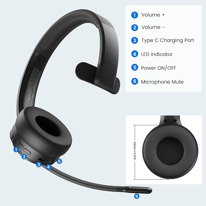EKSA H3 Trucker Bluetooth Headset V5.4, Wireless Headphones - Image 8