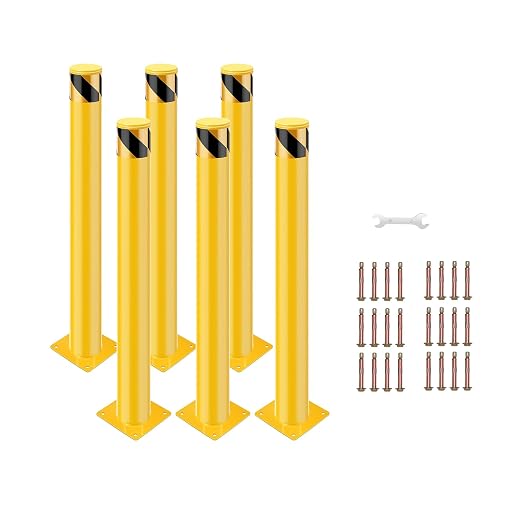 6 Pack Safety Bollard Post, 48 Inch Height 4.5 Inch Diameter Yellow Pipe Safety by Doppeltcharms