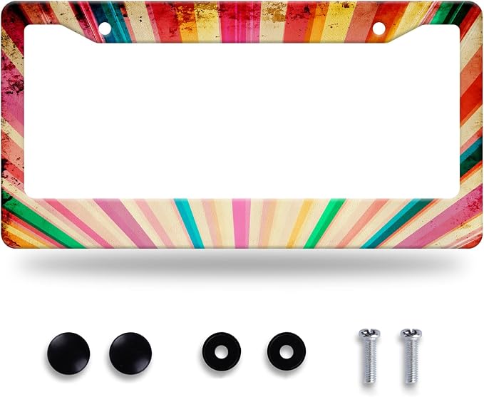 Retro Rainbow License Plate Frame Hippie Rainbow Stripes License Plate by GORSNKYE