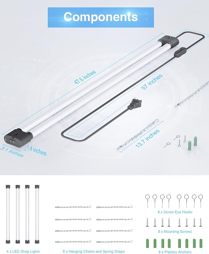 Ensenior 4 Pack Linkable LED Utility Shop Light, 4 FT, 4400 High Lumens - Image 7