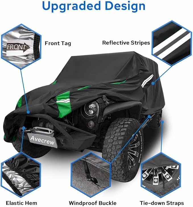 Avecrew for Jeep Wrangler Cover Waterproof 2 Door, All Weather for Jeep Rain - Image 4