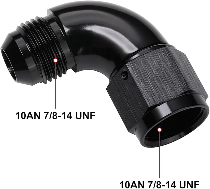 90 Degree 10AN Male to 10AN Female Swivel Full Flow Fitting Adapter Coupler - Image 2