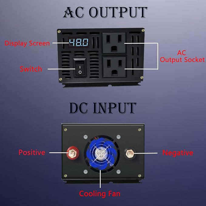 800W Pure Sine Wave Inverter-48V DC to 110V 120V AC Power Converter - Image 3