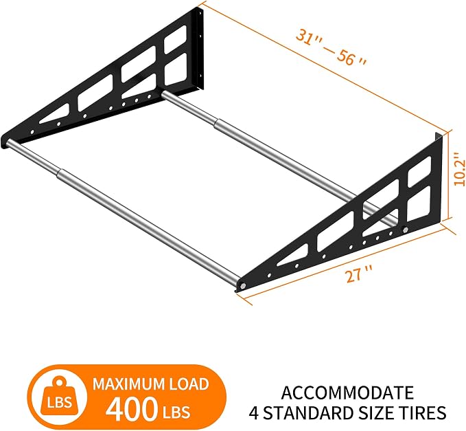 Foozet Tire Rack Wall Mount, Heavy Duty Adjustable 31"-56" Tire Storage Rack - Image 3
