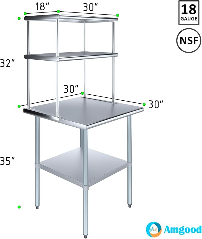 Amgood Stainless Steel Work Table Double Tier Overshelf | Metal Kitchen Prep - Image 3