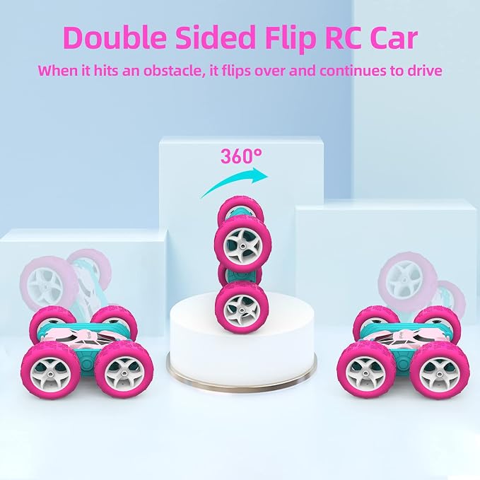 Remote Control Car for Girls Pink RC Car Double Sided 360°Flip Stunt Car - Image 2