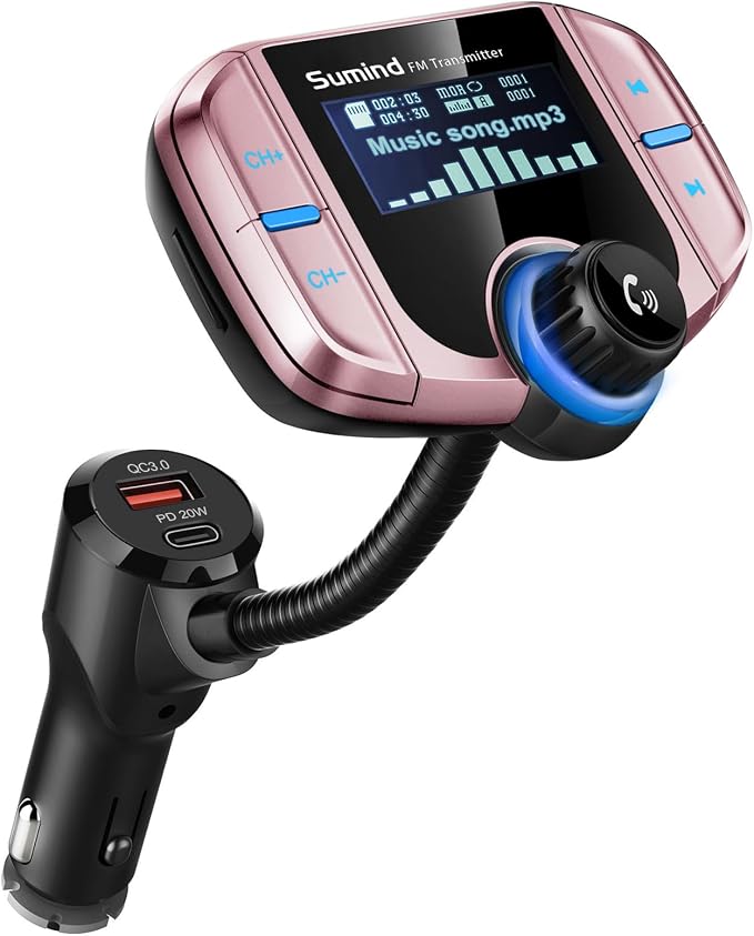 Upgraded Bluetooth FM Transmitter, Wireless Radio Adapter Hands Free Car Kit by Sumind