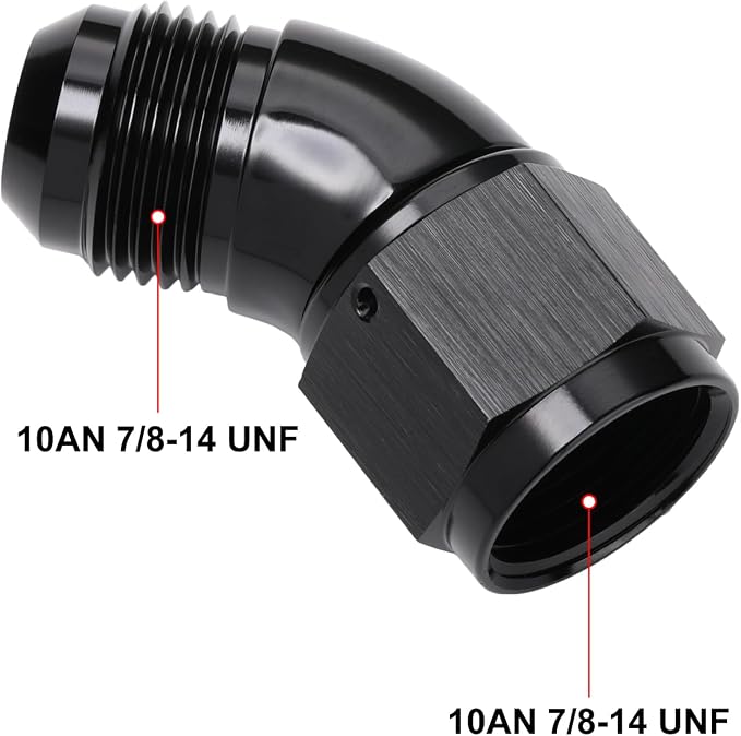 45 Degree 10AN Male to 10AN Female Swivel Full Flow Fitting Adapter Coupler - Image 2