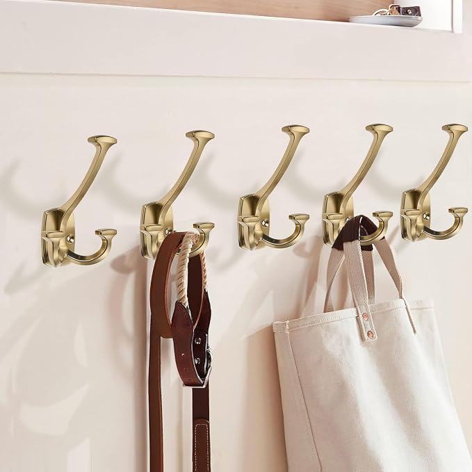 Large Wall Double-Sided Hook 5 Pack Champagne Brozne Hook Decorative Heavy Duty - Image 4