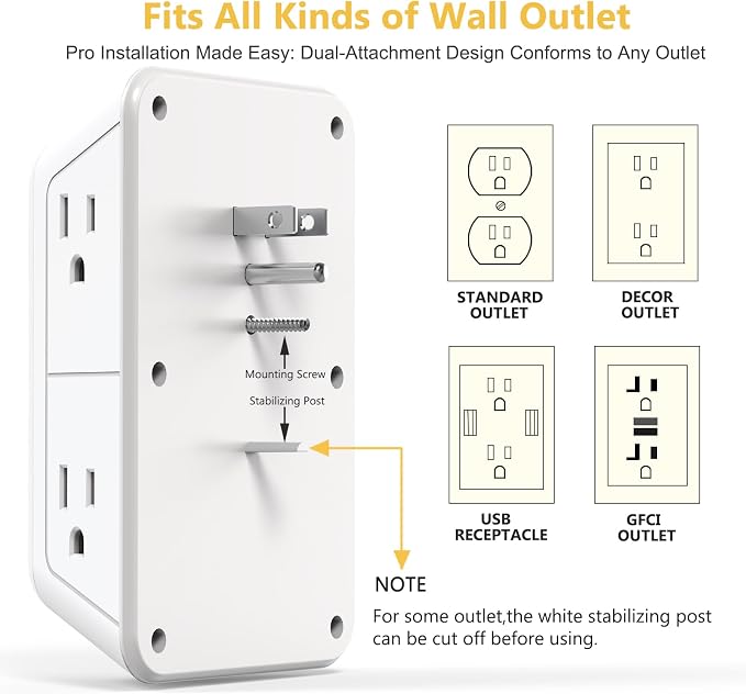 Wall Outlet Extender with Night Light, Power Plug Adapter Multi Plug Outlet - Image 9