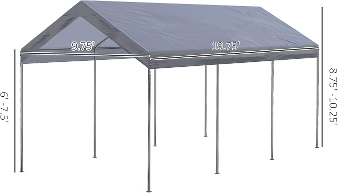 Outsunny 10' x 20' Party Tent and Carport, Height Adjustable Portable Garage - Image 7