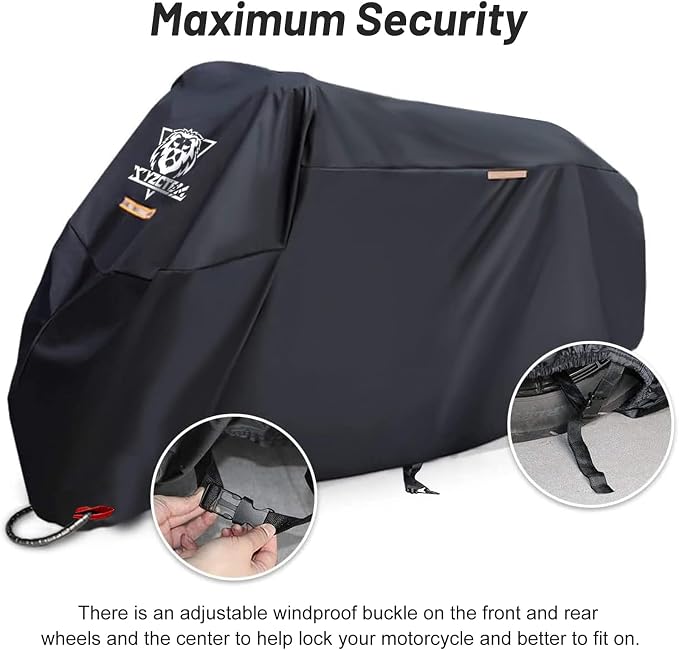 XYZCTEM Black Motorcycle Cover -Waterproof Outdoor Storage Bag, Fits up to 108" - Image 4